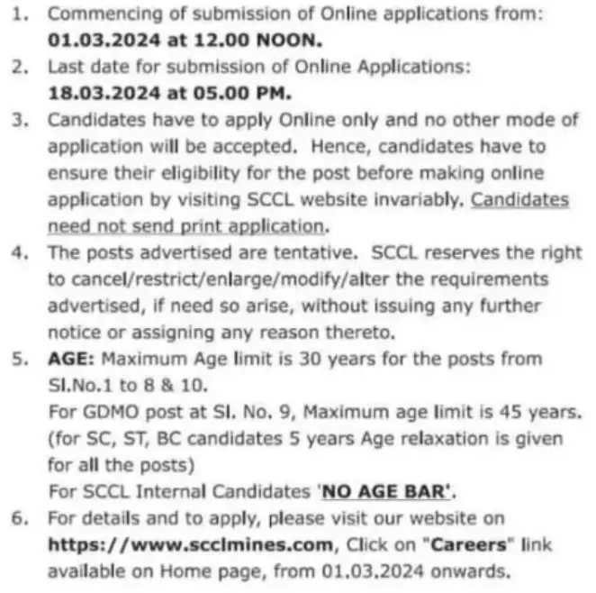 TS Singareni Jobs qualification 